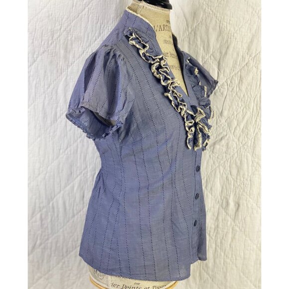 Anthropologie Blue Button Down Casual Blouse By Odille - Picture 3 of 9